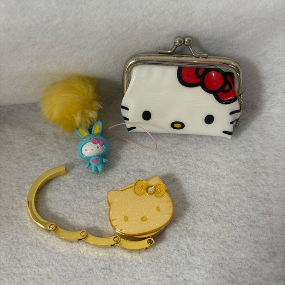 Hello Kitty Accessories - SOLD SET OF 3 HELLO KITTY Kiss Lock Pouch Keychain Bag Gold Hanger Bunny Charm